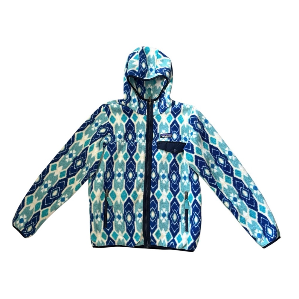 Patagonia Aztec Tribal Snap-T Synchilla Fleece Hooded Jacket Size Small